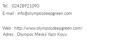 Olympos Deep Green Bungalows telefon numaralar, faks, e-mail, posta adresi ve iletiim bilgileri